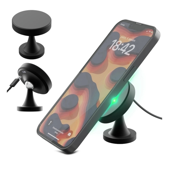 Wireless Charger & Magnetic Suction Cell Phone Mount - Black - Picture 11 of 12